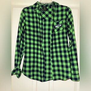 NFL Juniors Collection Green and Blue Plaid Shirt